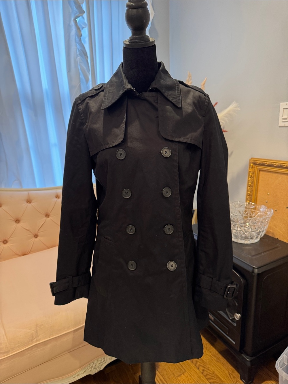 Banana Republic Black Double-Breasted Trench Coat